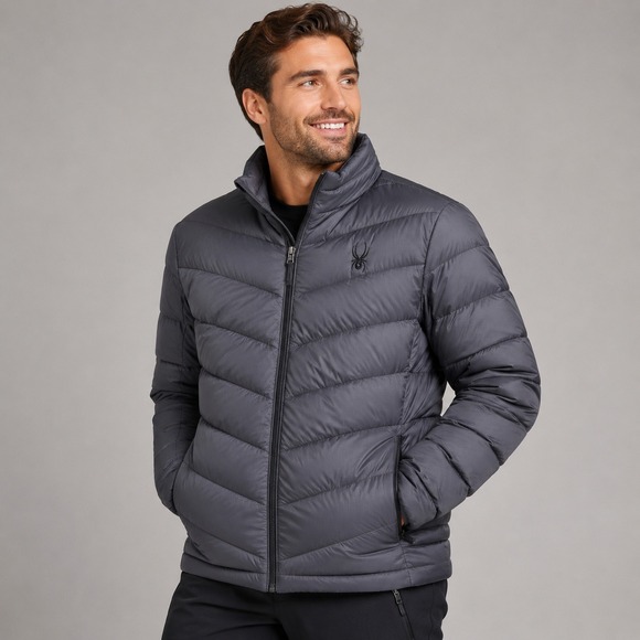 Spyder Other - Spyder Down Puffer Jacket Men Small Quilted Full Zip  Gray Outdoor Hiking